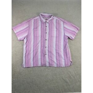 Tommy Bahama Mens Silk Short Sleeve Button Up Shirt Striped Pink Purple‎ XXL
